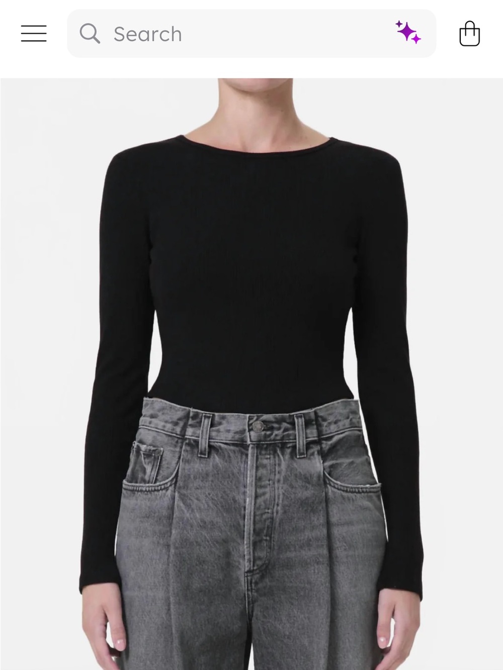 AGOLDE Ribbed Long Sleeve Tee Black Organic Cotton Fitted Top Size Large
